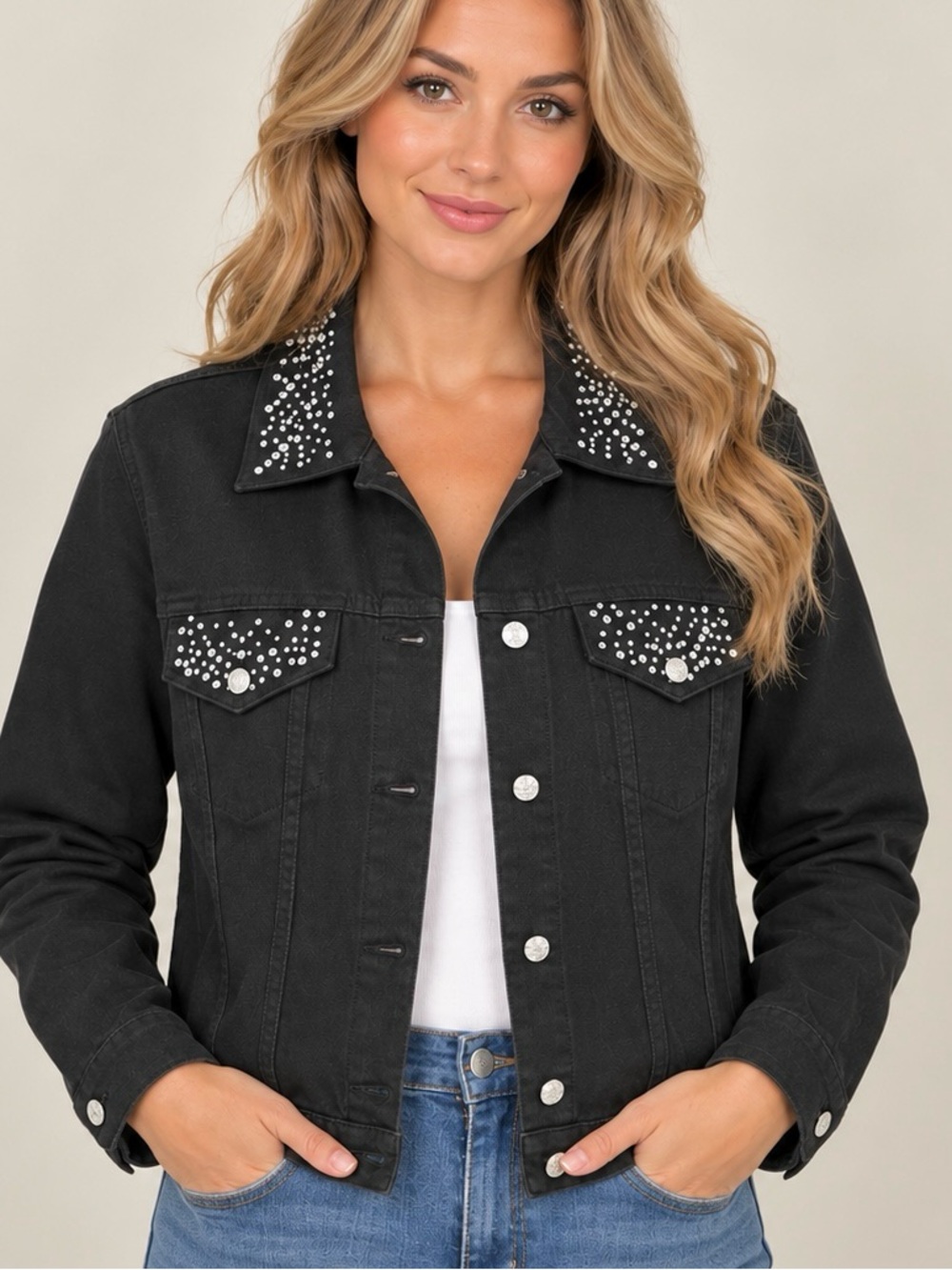 Vintage Dont Mess With Texas Rhinestone Denim Jean Jacket Womens L Western Y2K